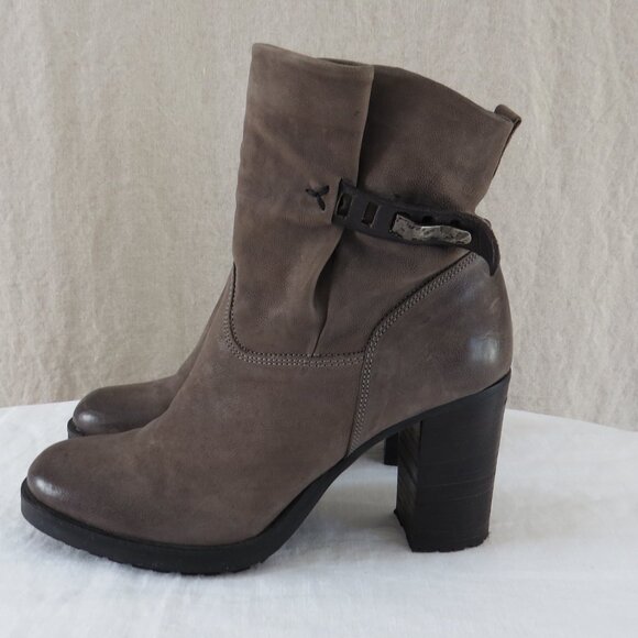 Progetto Leather Ankle Boots Booties SIZE 38 (US 7.5) Italy, Gray, Side Zip - Picture 3 of 10